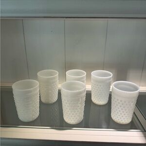 Vintage Set of 6 White Hobnail Milk Glass Tumblers 8 ounce